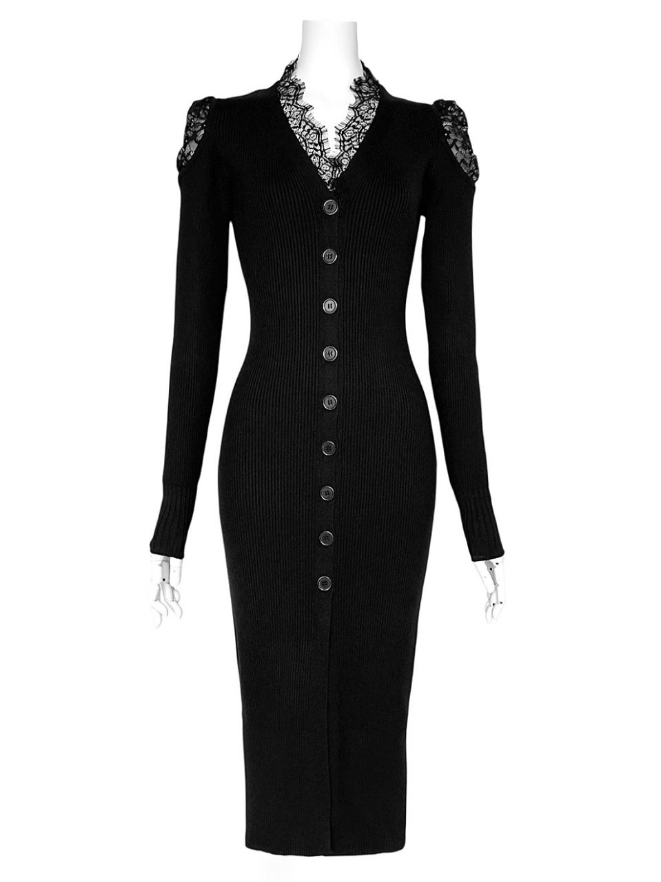 クチュールレースリブニットワンピースBLACK スタイリングイメージ1