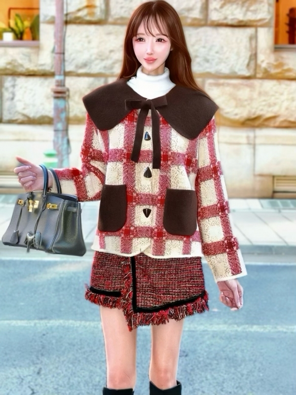 ビッグカラーリボンチェックブルゾンBORDEAUX 商品イメージ1