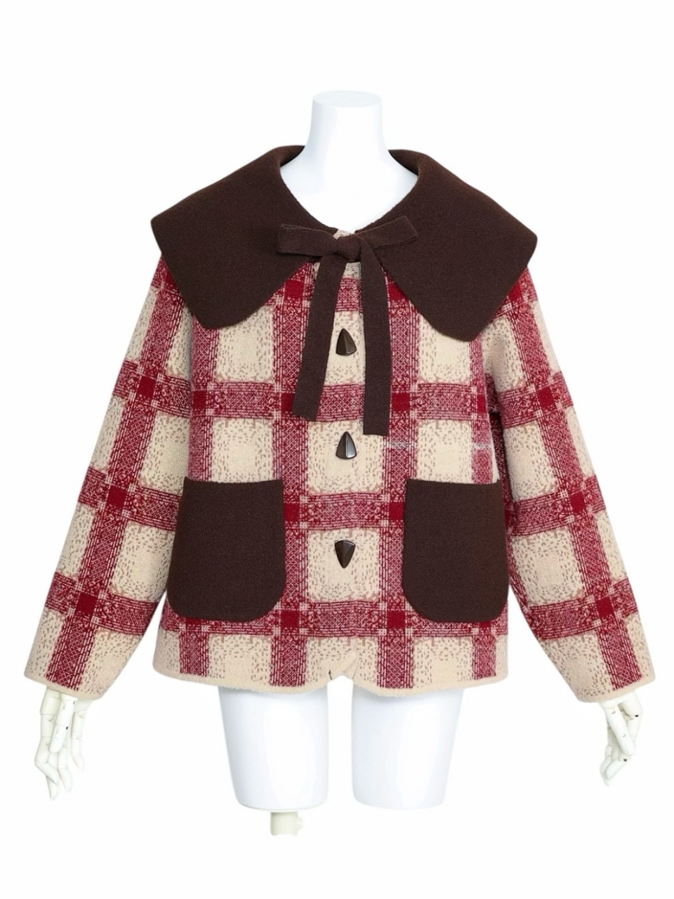 ビッグカラーリボンチェックブルゾンBORDEAUX スタイリングイメージ1