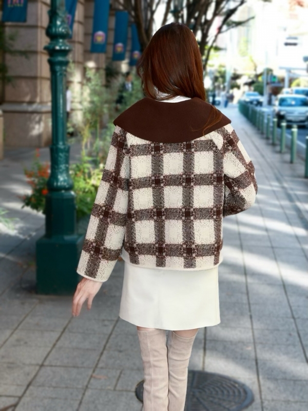 ビッグカラーリボンチェックブルゾンBROWN 商品イメージ4