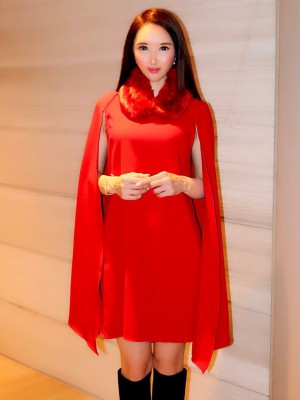 REDフレンチロングケープドレス