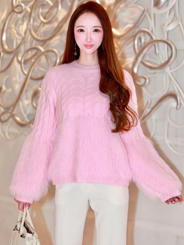 ケーブル編みファーニットPINK 商品イメージ2