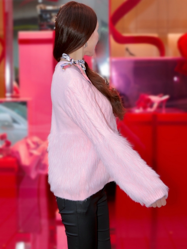 ケーブル編みファーニットPINK 商品イメージ4