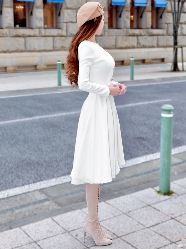 LUXE裏起毛フェリーチェホワイトドレス 商品イメージ3