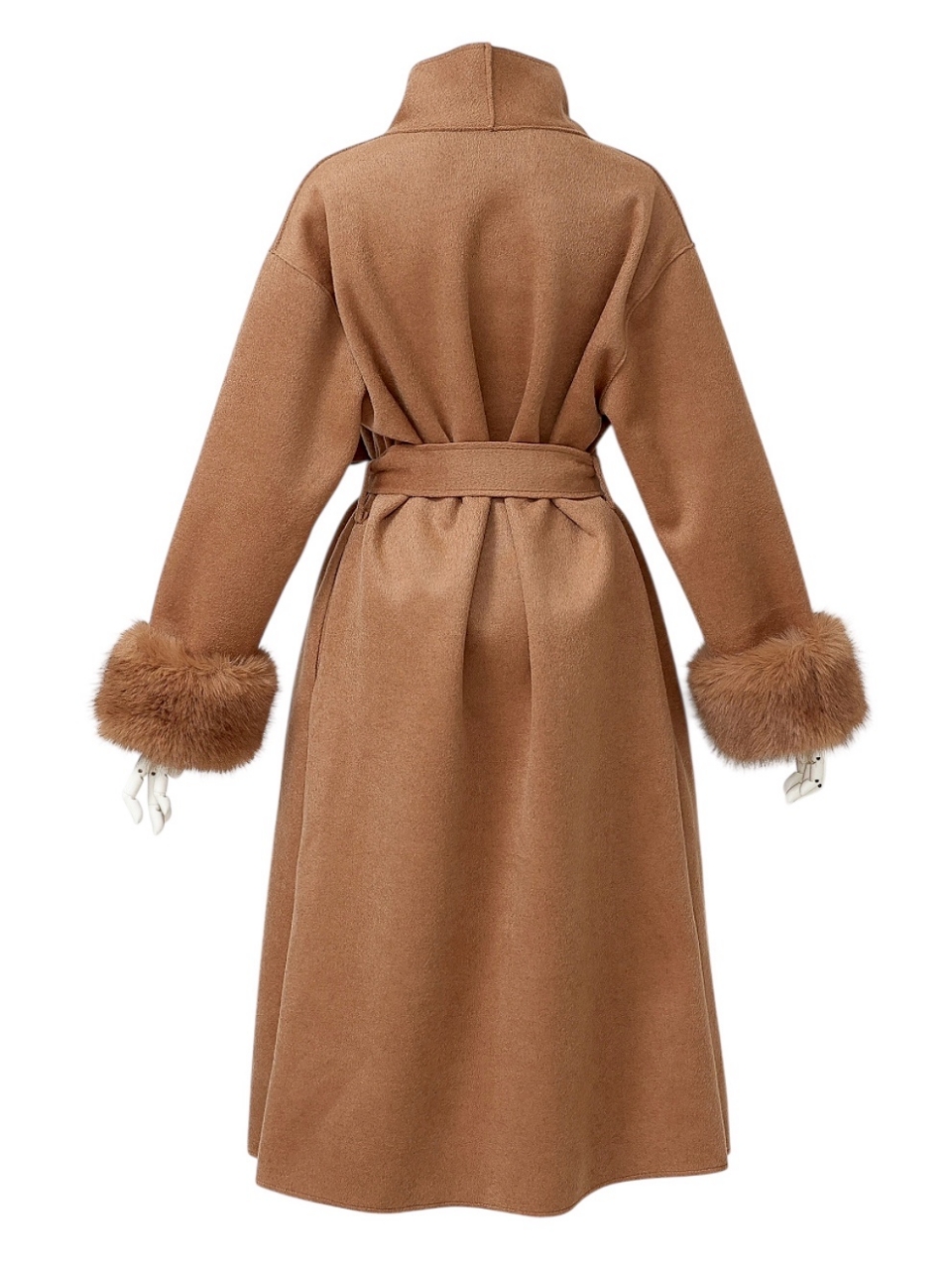 ☆再販予約31日23時迄☆袖ファーカシミア混ウール100%ロングコートCAMEL スタイリングイメージ4