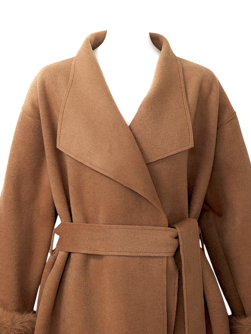 ☆再販予約31日23時迄☆袖ファーカシミア混ウール100%ロングコートCAMEL スタイリングイメージ5