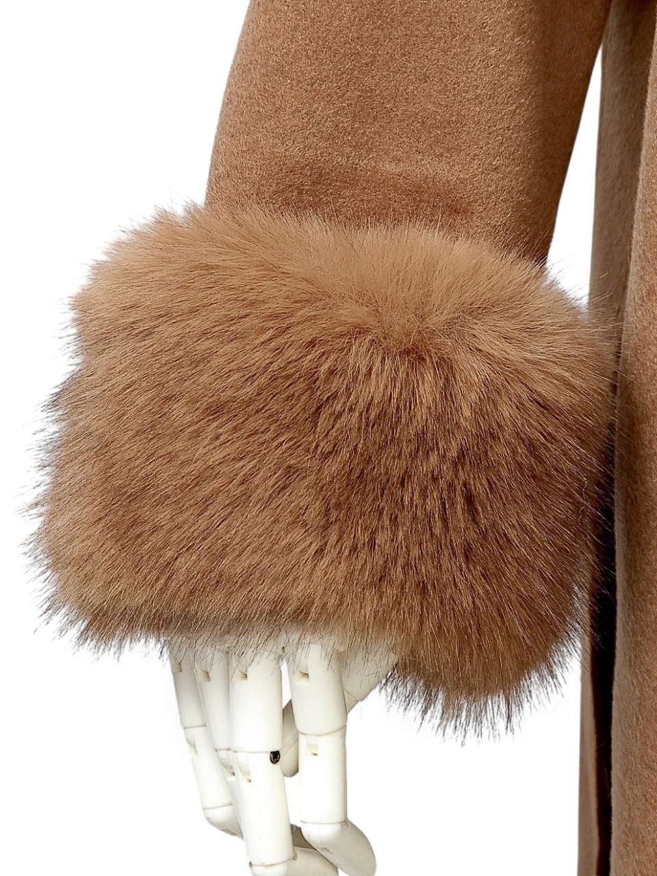 ☆再販予約31日23時迄☆袖ファーカシミア混ウール100%ロングコートCAMEL スタイリングイメージ6