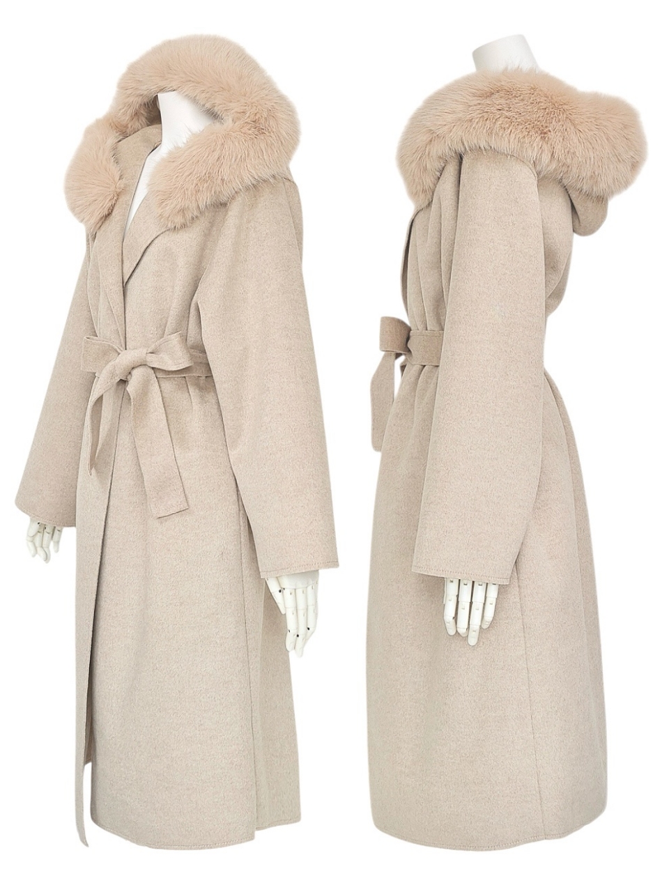 ☆再販予約31日23時迄☆襟ファーカシミア混ウール100%ロングコートSANDBEIGE スタイリングイメージ3