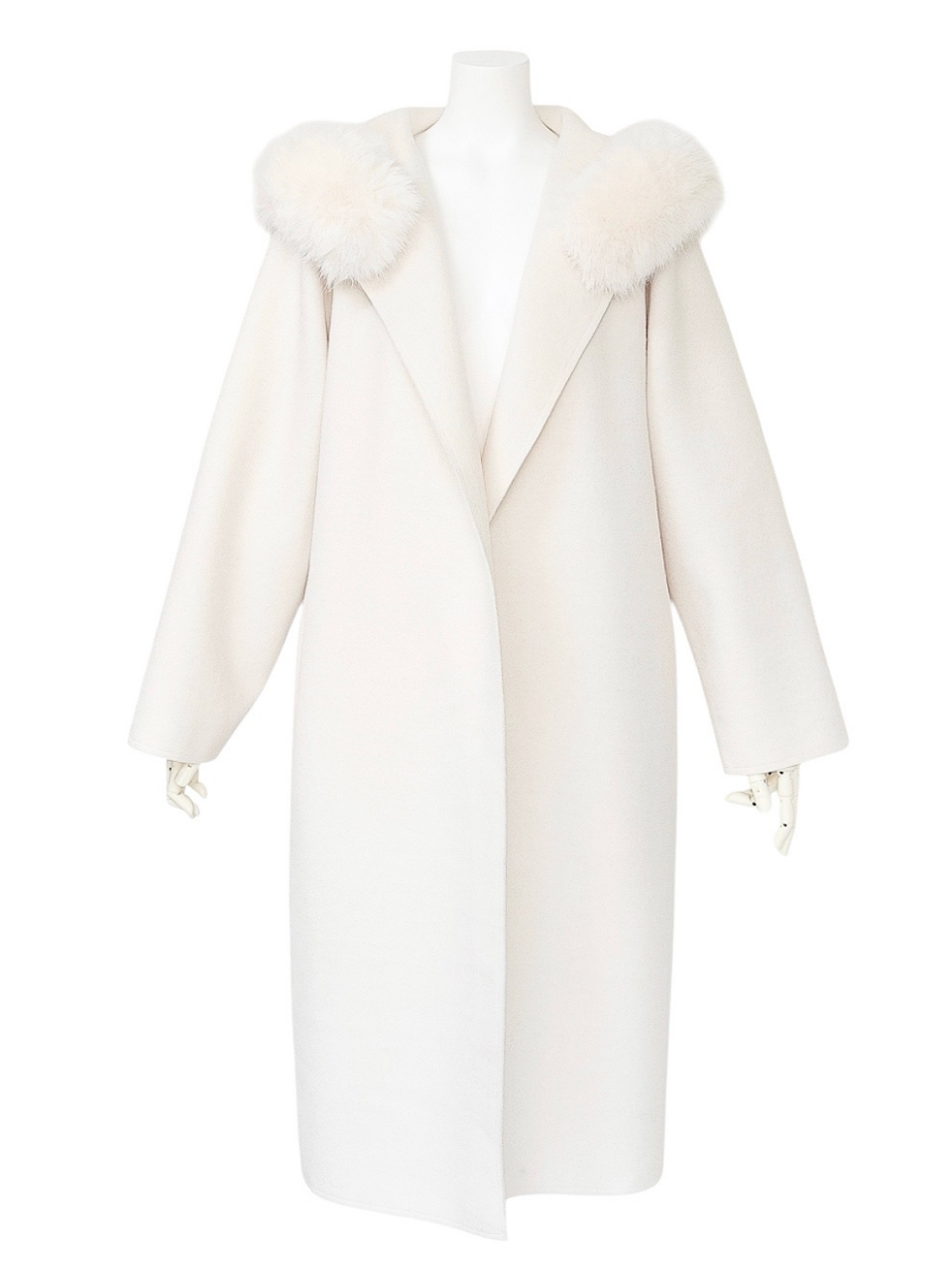 ☆再販予約31日23時迄☆襟ファーカシミア混ウール100%ロングコートWHITE スタイリングイメージ2