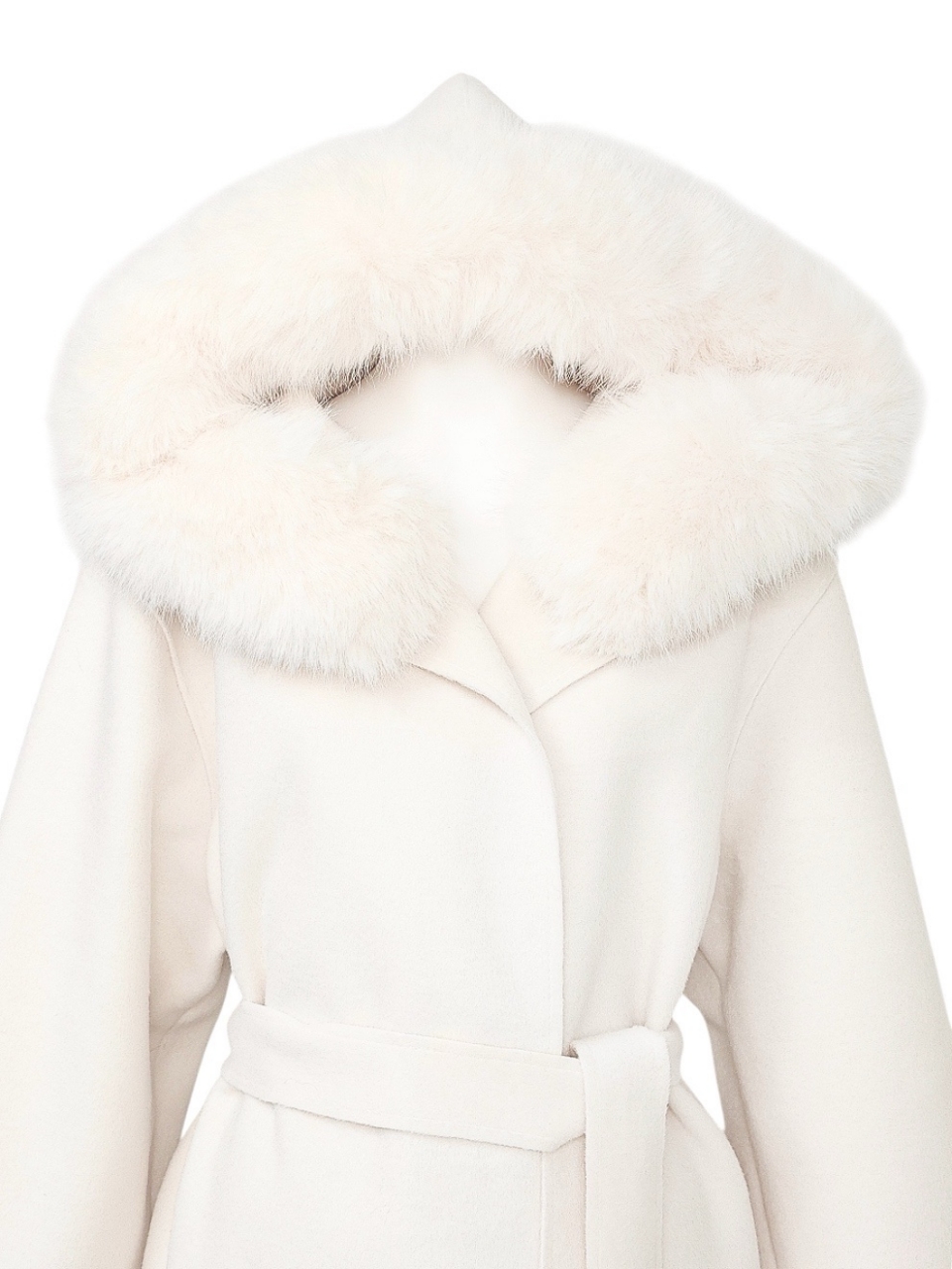 ☆再販予約31日23時迄☆襟ファーカシミア混ウール100%ロングコートWHITE スタイリングイメージ5