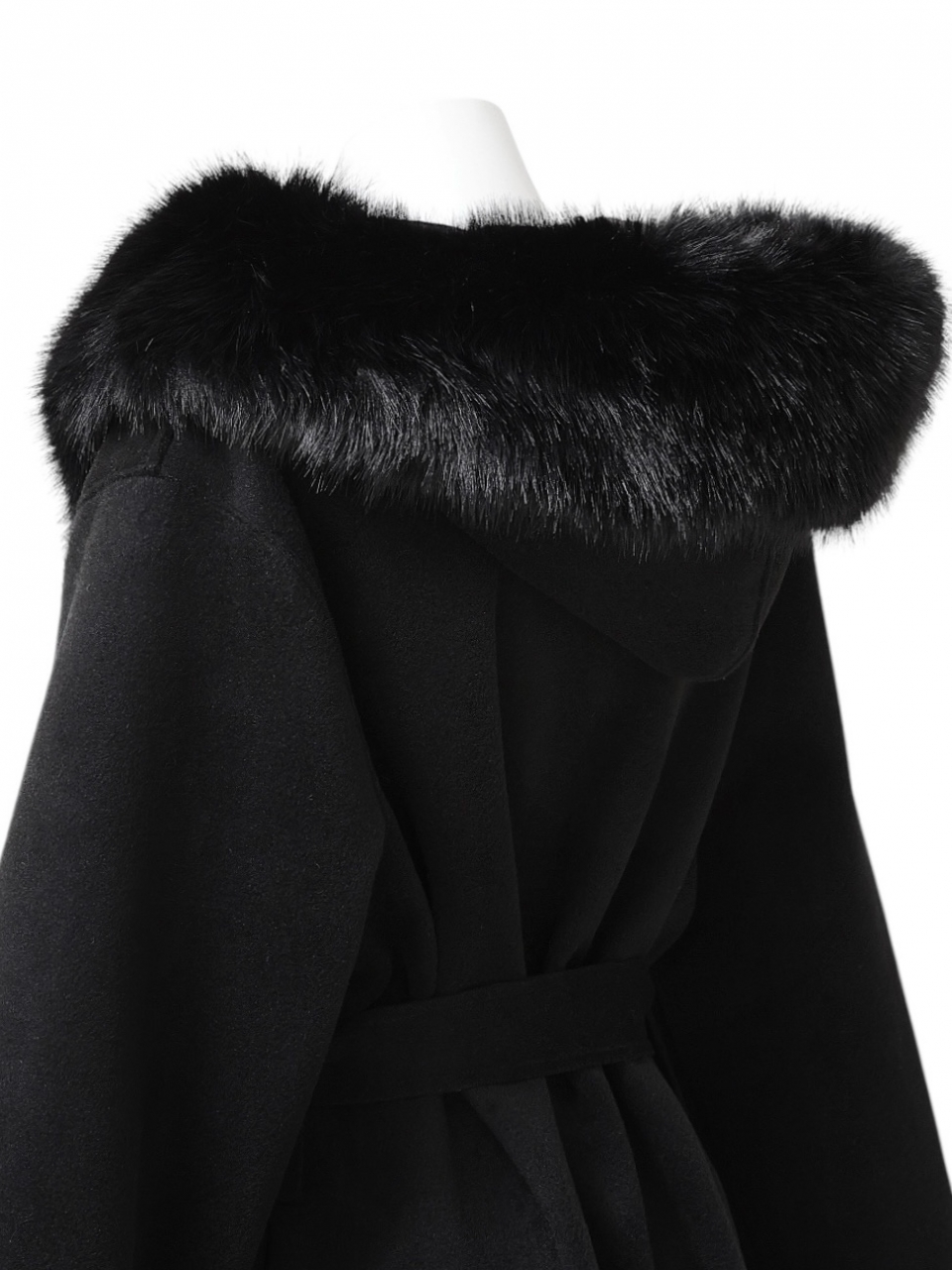 ☆再販予約31日23時迄☆襟ファーカシミア混ウール100%ロングコートBLACK スタイリングイメージ6