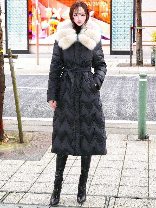 ☆再販予約31日23時迄☆Real Fox For フローラグースダウンロングコートBLACK