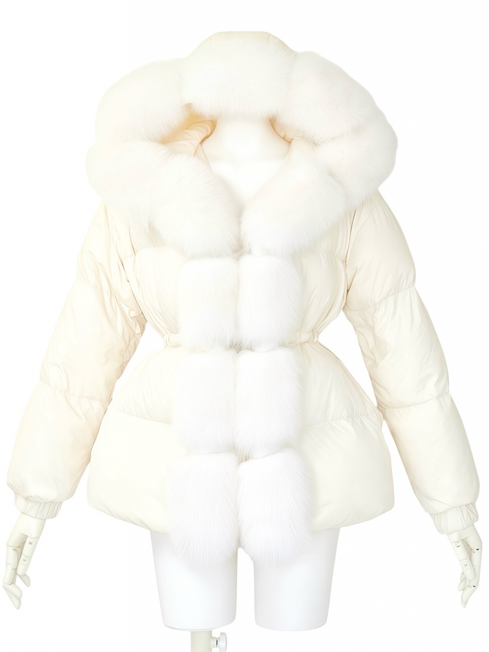 Real Fox For ボンボングースダウンロングコートIVORY スタイリングイメージ1